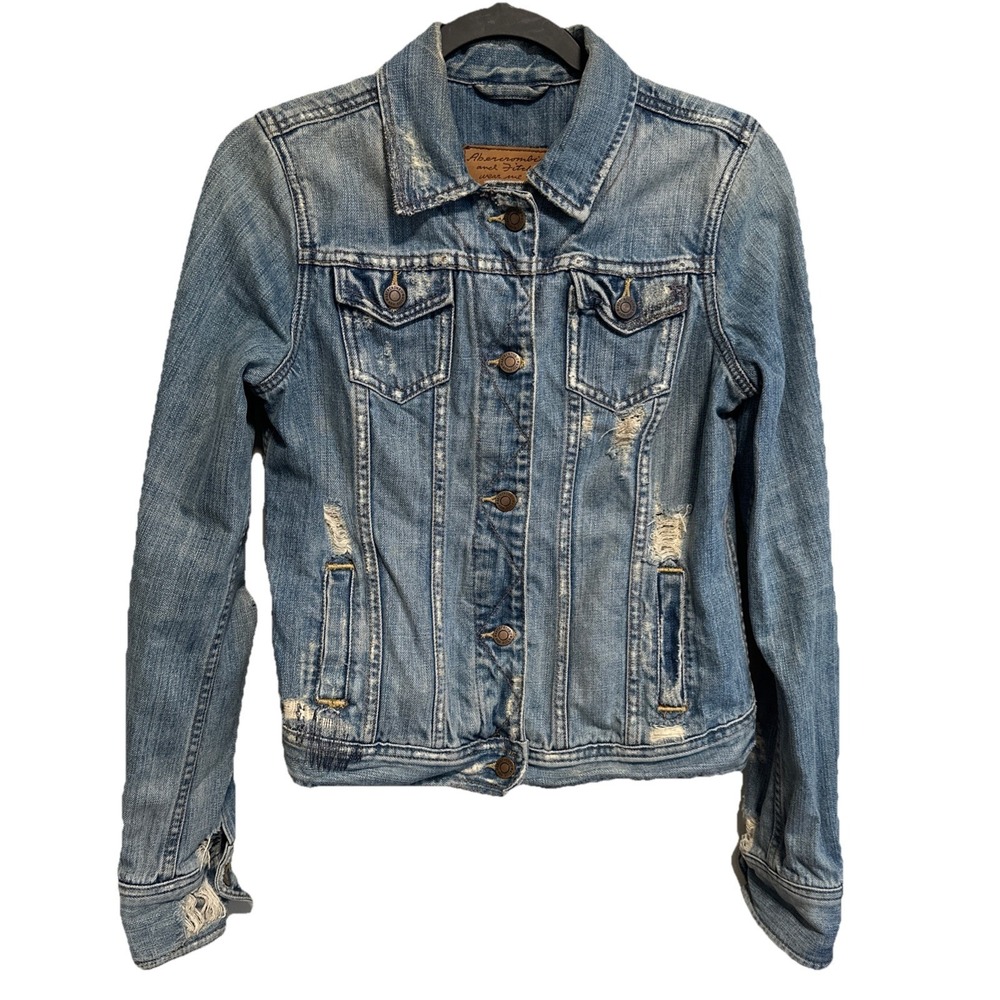 Abercrombie & Fitch Women's Vintage Denim Jacket Size M 100% Cotton Distressed